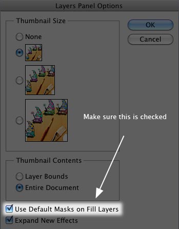 Check box for default masks on fill layers at bottom of options dialog